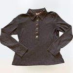 Tory Burch Brown Collared Long Sleeve Top Gold Buttons Women's Size M Photo 0