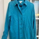 Jones New York  Ocean Blue 100% Linen Casual Button-Down Shirt Blouse Size Medium Photo 0
