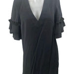 BCBGeneration Black Short Sleeve Tassel Deep V Neck Mini Shift Dress Size S Photo 0