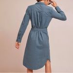 Anthropologie Linen Blend Bellamy Denim Chambray Blue Striped Shirt Dress 6 Photo 1