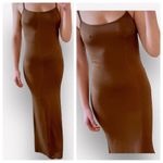 Bodycon Maxi Dress Square Neck Brown Small Stretch Fitted Party Brown Photo 2