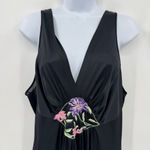Vanity Fair Vintage 80s Long Black Nightgown Pink Embroidery Flowers Made in USA Photo 2