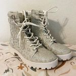 Gianni Bini Animal Print Rhinestone Champagne Combat Boots Photo 0