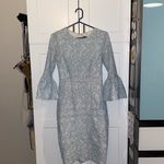 Betsy and Adam Jacquard Bell-Sleeve ice blue silver shimmer Holiday party Dress Photo 3