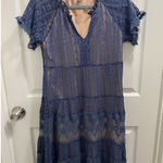 Sundance  Sweep Of Lace Dress Blue Lined Small Short Sleeve Boho Modest Photo 0