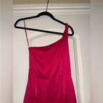 AMUR Deena One Shoulder Midi Dress in Rosie Raspberry Hot Pink Satin Cut Out 4 Photo 5