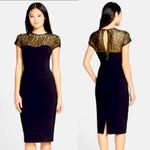 Maggy London Black Stretch Crepe Gold Lace Illusion Dress, Black, Size 8, NWT Photo 1