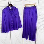 Victoria's Secret  Satin Pajama Set Purple Black Medium Shirt Pants Photo 7