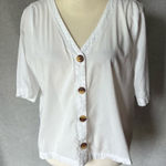 Loft Shirt Womens Size Medium White Button Down Short Sleeve Breezy Photo 0
