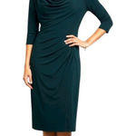 Lauren Ralph Lauren Sinched Ruched Midi Dress Forest Green Size 14 Holiday Cute Photo 0