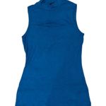 Guess Mock Neck Sleeveless Cut Out Keyhole Blue Blouse Top Photo 1