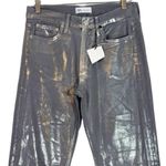ZARA Metallic Silver Straight Leg Jeans Size 4 Photo 7