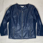 Christopher & Banks  | Navy Zip-Up Faux Leather Floral Embroidered Jacket | PXL Photo 0