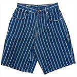 Vintage 90s Backroad Blues Striped Denim Mom Shorts High Waisted Sz 6 25” Waist Blue Photo 0