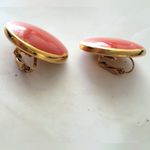 Vintage 80s Red Gold Circle Clip On Costume Statement Earrings Photo 1