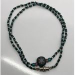 Hippie Boho Beaded Necklace Celestial, Bohemian Sun, Blue Silver Black Beads 16" Photo 1