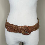Tan Brown Woven Leather Wide Belt Vintage 38" x 2" Photo 0