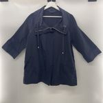 Lafayette 148  Sz 4 Jacket Linen Blend New York Navy Full Zip 3/4 Sleeve Pocket Photo 2