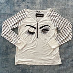 NWT! Noracora Gray White Wink Beauty Long Sleeve Zip Neck Top Medium Gray Photo 0