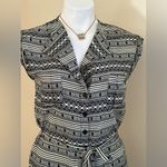 5/48 Black & White Geometric Collared ButtonDown  Sleeveless Tie Dress S… Photo 5