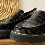 Donald Pliner Hope Crocodile Embossed Patent Leather Lug Sole Platform Loafers Photo 1