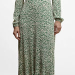 Mango  Floral Crinkle Long Sleeve A-Line Dress Photo 0