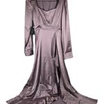 AREA STARS Lavender Satin Ruffle Slit Long Sleeve Maxi Dress Size S Purple Photo 0