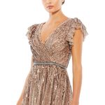 Mac Duggal Size 24 Beige Sequin Wrap Over Cap Sleeve Gown Champagne Formal 5502 Photo 2