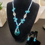 Aqua Blue and Clear Glass Necklace and Earrings Set Handmade Photo 0