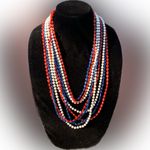 Tahari Elegant blue red white Beaded Necklace multi freestyle lightweight 90” Photo 7