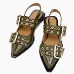 Ganni  Buckle Ballerina Flats Slingbacks Sandals Military Olive BRAND NEW w/ Box Photo 0