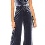 Lovers + Friends  Hayden Velvet Jumpsuit Halter Open‎ Back Wide Leg XS Cool Blue Photo 0
