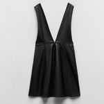 ZARA NEW Black Faux Vegan Leather Sleeveless V-neck Pinafore Button Mini Dress M Photo 5