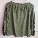 J.Crew  Mercantile Olive Green Eyelet Linen Long Sleeve Blouse Photo 3