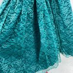 Barbara Q for Darva teal lace fit and flare puff shoulder formal dress vintage Blue Size 6 Photo 4