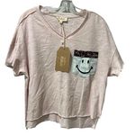 Listicle NEW  top short sleeve Size Small Pink T-shirt Smile Pocket V Neck Photo 0