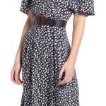 Something Navy  Strong Shoulder Floral Midi Dress Photo 0
