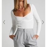 Showpo Keeren Long Sleeve‎ Sweetheart Neck Knit Bodysuit in Ivory Size 6 White Photo 1