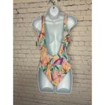 Bar III  Women's XL Plunge Lace-Up Tropical Print One‎ Piece Swimsuit NWT Photo 2