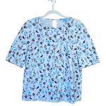 Draper James  Printed Denim Popover Top Floral Size 12 Short Sleeve Preppy Photo 0