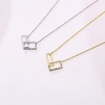 Boutique NEW Gold Plated Sterling Silver Pave Diamond Rectangle‎ Necklace, 16-18” Photo 5