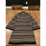 Laundry by Shelli Segal Laundry Shelli Segal Wool Metallic Neutral Knit Stripe Long Sleeve Sweater Dress Photo 2