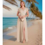 Birdy Grey Chic  Chiffon Maxi Dress Size M Bridesmaid Pockets Ruffle Sleeve‎ BOHO Photo 5