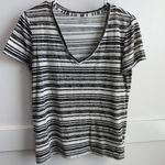 Urban Outfitters  White & Black Striped V-Neck Short Sleeve Shirt Photo 0