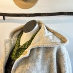 Vintage 90s Cream Plush Reversible Silk Long Oversized Hooded Coat Size 2X White Photo 1