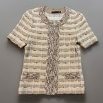 Marisa K Wool Blend Short Sleeve Tweed Knit Top Dressy Career Elegant sz M Tan Size M Photo 0