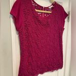 New York & Co Size M Magenta Lace Short Sleeve Stretch Zip Back Top Pink Size M Photo 2