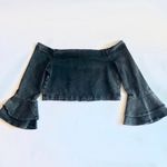 ZARA Black Denim Ruffle Off The Shoulder Crop Size M (New) Photo 4