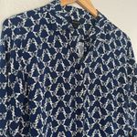 Talbots Butterfly Button Up Shirt Navy Blue Long Sleeve Rayon Preppy Whimsy Photo 1
