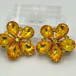 Vintage Sunflower Yellow Floral Clip on Earrings Gold Photo 3